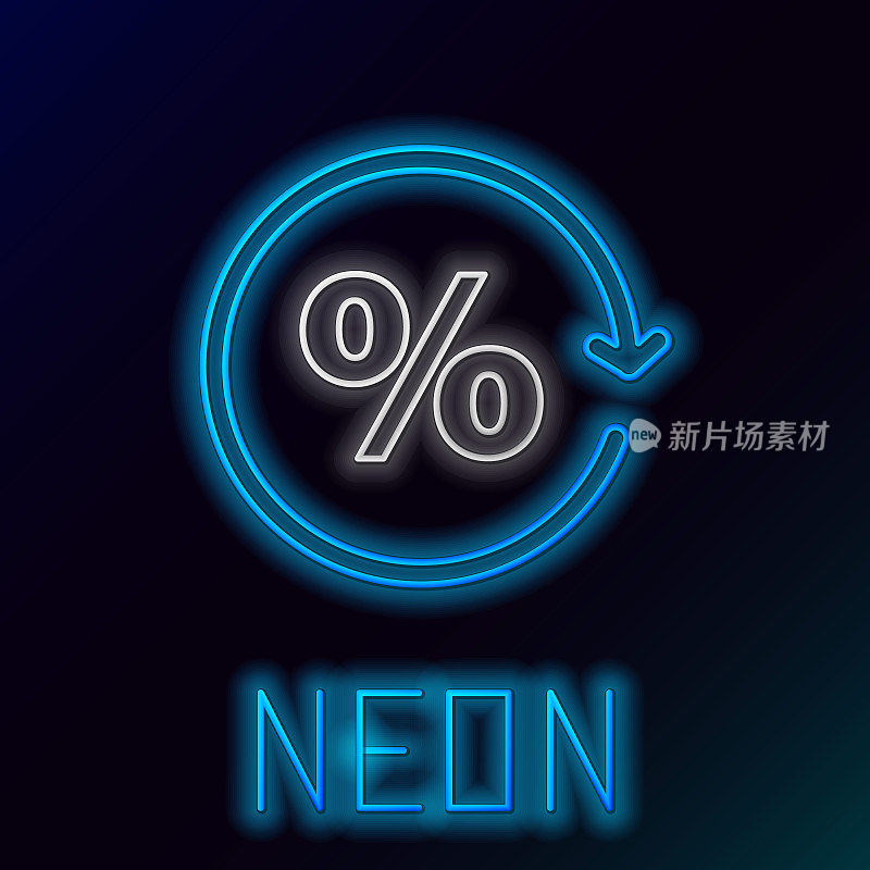 Glowing neon line Discount percent tag icon isolated on black background. Shopping tag sign. Special offer sign. Discount coupons symbol. Colorful outline concept. Vector